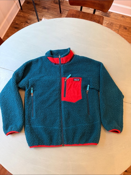 Patagonia Other - Patagonia Teal Sherpa Fleece Jacket with Red Accents